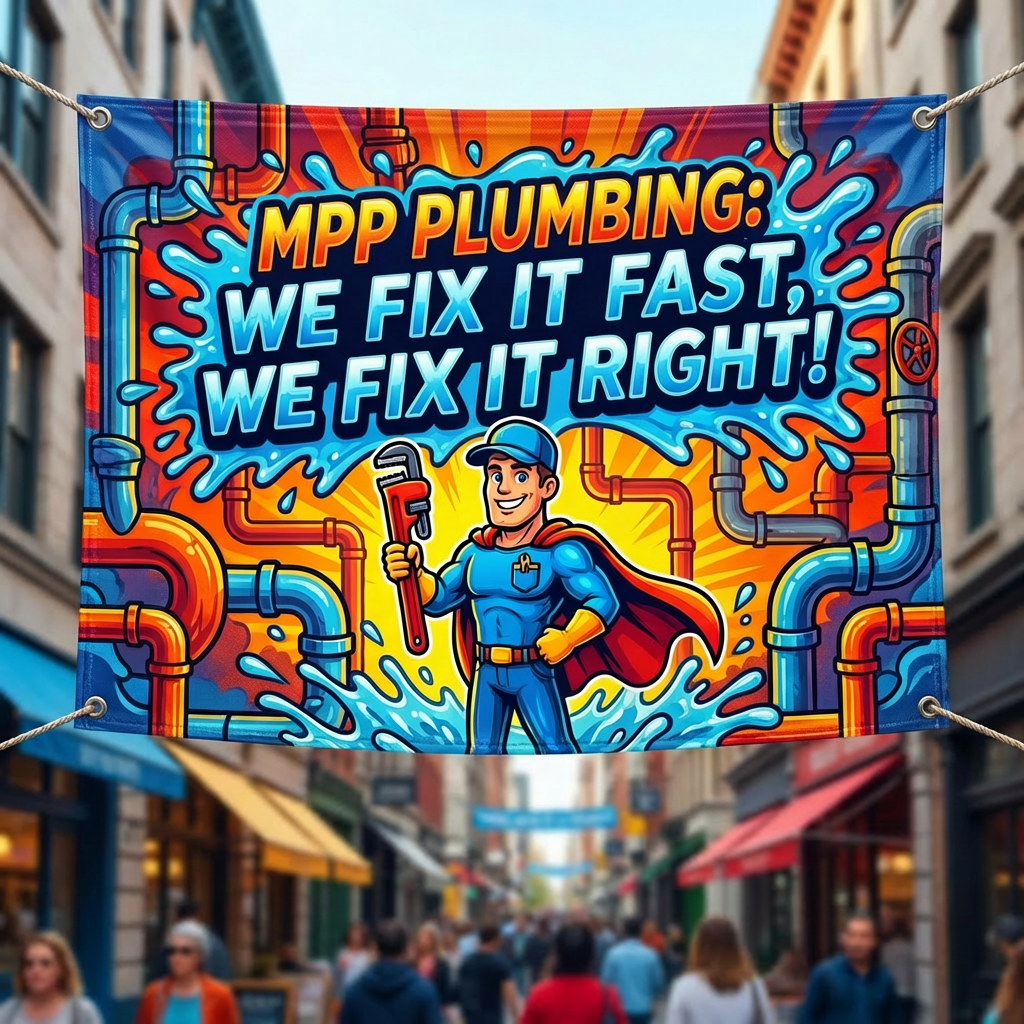 Flow Pros plumbing banner with text: FLOW PROS: WE FIX IT FAST, WE FIX IT RIGHT!
