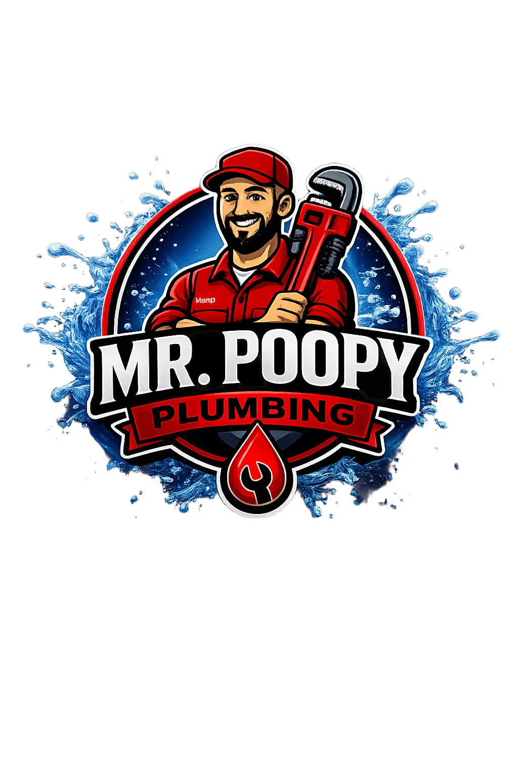 Remove the black background from this logo image, making it transparent so only the Mr. Poopy Plumbing circular logo graphic remains.
